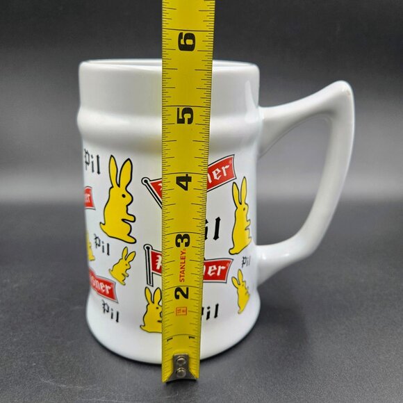 Pilsner Beer Stein Bunny White Collector Mug Yellow Rabbit Ceramic Flag Read - Picture 2 of 11